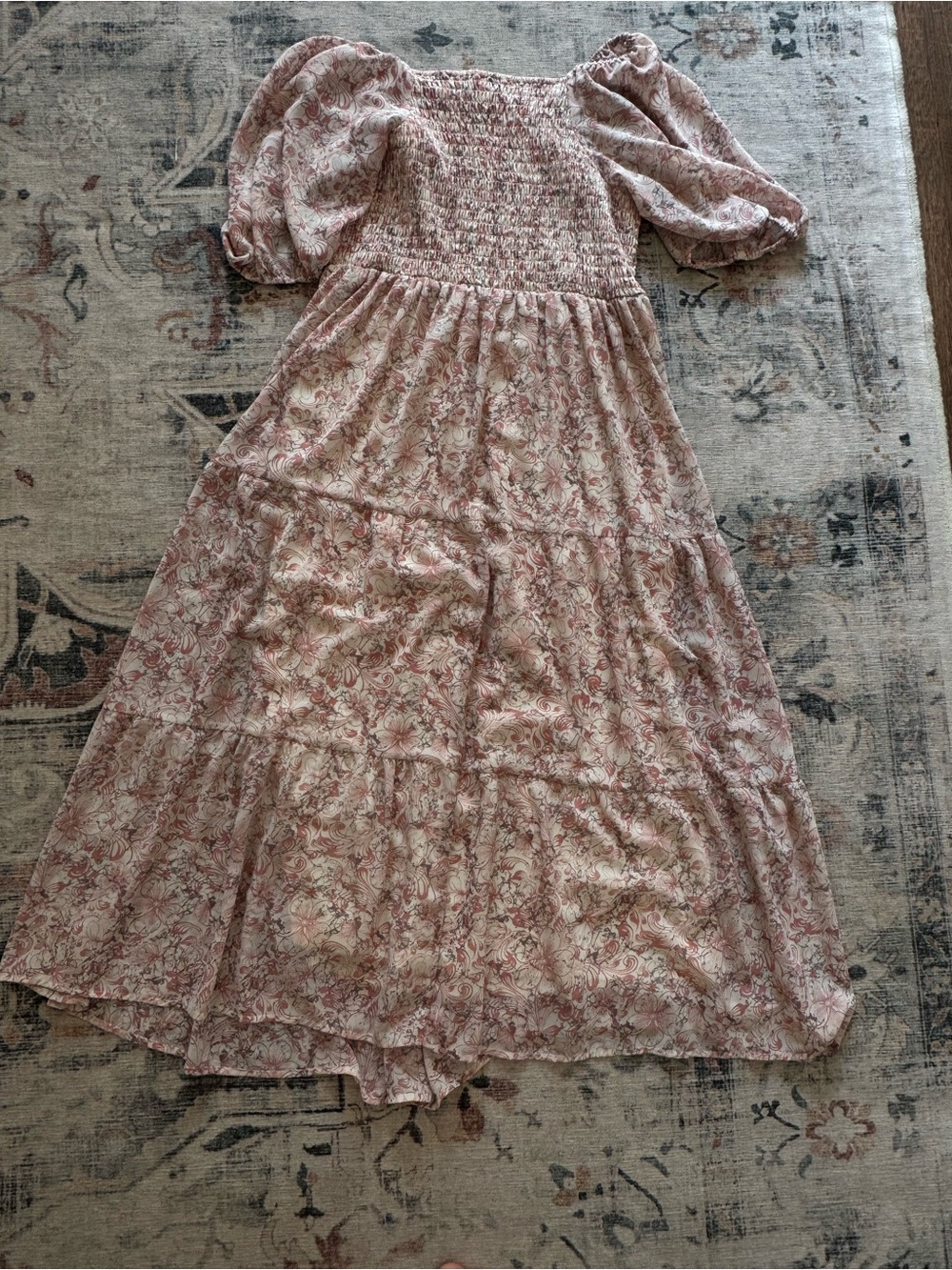 Baltic Born Pink Floral Smocked Maxi Dress with Puff Sleeves